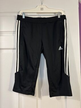 adidas Black Capri Track pants with White 3-Stripes